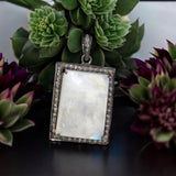 Rainbow Moonstone Pave Diamond Pendant, Sterling Silver Gemstone Pendant, Crown Chakra Jewelry, Spiritual Jewelry June Birthstone Gifts