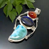 Larimar labradorite sunstone pendant styled for chakra healing and meditation jewelry