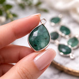 Natural emerald gemstone charms set in 925 sterling silver, green emerald jewelry making charms for bracelets, earrings and necklaces