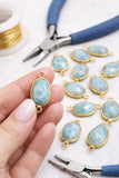 Natural Larimar gemstone connectors set in gold plated 925 sterling silver, blue ocean stone jewelry making supplies for bracelets and necklaces