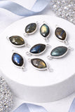 Natural labradorite gemstone connectors with sterling silver bezel setting for jewelry making bracelet and necklace designs