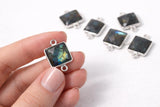 Labradorite gemstone connector set in sterling silver showing flash natural stone jewelry making connector