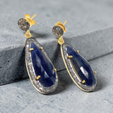 Natural blue sapphire pave diamond earrings in 925 sterling silver, luxury September birthstone jewelry, elegant statement earrings for women