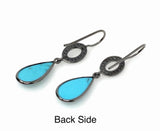 Natural Sleeping Beauty Turquoise Earrings, Pave Diamond Earrings, Victorian Gemstone Earrings, Robin Egg Turquoise, 1.60” x 0.35”