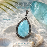 AAA Larimar Atlantis Stone pendant with natural blue gemstone and genuine diamonds