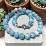 Larimar chakra healing crystal necklace with natural blue gemstone beads