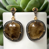 Smoky sapphire statement earrings with pave diamond sparkle