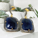 Natural blue sapphire earrings with genuine pave diamond accents