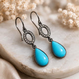 Natural Sleeping Beauty Turquoise Earrings, Pave Diamond Earrings, Victorian Gemstone Earrings, Robin Egg Turquoise, 1.60” x 0.35”