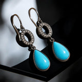 Sleeping Beauty Turquoise Diamond Earrings, Genuine Pavé Diamond Dangle Earrings in Sterling Silver with Black Rhodium Finish