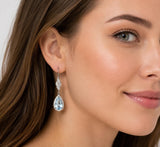 Sky Blue Topaz Diamond Earrings, Genuine Pave Diamond Dangle Earrings, December Birthstone Gift, Throat Chakra Healing Crystal Jewelry
