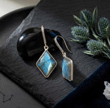 Pave diamond Labradorite earrings with natural gemstone blue flash