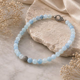March birthstone Aquamarine necklace with genuine pave diamond bead and clasp