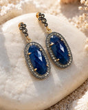 Natural Blue Sapphire Pave Diamond Dangle Earrings, September Birthstone Jewelry, Natural Gemstone Earrings, Crystal Healing Chakra Jewelry