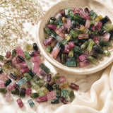 Multi Tourmaline stick beads with pink green and blue gemstone tones