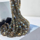 Gray Labradorite gemstone beads with green and blue iridescent flash