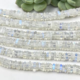 Smooth Square heishi beads arranged on a light neutral background