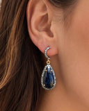 Blue Sapphire Pave Diamond Earrings, September Birthstone Jewelry, Sterling Silver Gemstone Earrings, Healing Crystal Chakra Jewelry Gift