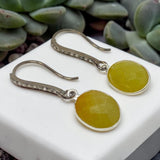 Pair of yellow sapphire dangle earrings with pave diamond Grayish black rhodium sterling silver ear wires