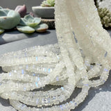 Milky white Rainbow Moonstone square heishi beads with subtle blue flash