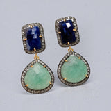 Emerald and sapphire statement earrings with genuine pavé diamonds and black rhodium over sterling silver.