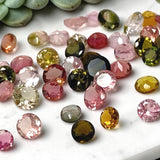 Natural multi-color tourmaline cut stones, 10 pcs loose faceted tourmaline gemstones in pink, green, yellow and other color shades for fine jewelry making.