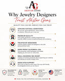 Why jewelry designers trust Akstar Gems infographic highlighting genuine natural gemstones, premium quality, California shipping, expert craftsmanship, and dedicated customer support.