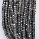 Close-up of shimmer coated faceted Labradorite gemstone beads
