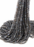 Natural Labradorite Gemstone Beads, Shimmer Coated Blue Flash Faceted Beads, Bulk Wholesale Beads for Jewelry Making, 12.75" Strand, 3mm-4mm