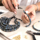 Faceted Labradorite heishi beads used in a handmade jewelry design