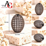 Gunmetal Color oval micro pave CZ bead 16x11.5mm showing cubic zirconia surface and  hole size for jewelry making