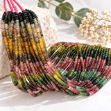 Natural Watermelon Tourmaline Heishi beads, AAA faceted multicolor gemstone strands in pink green and golden tones for jewelry making