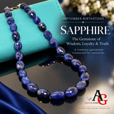 16.85” Genuine Blue Sapphire Necklace with Diamond Clasp, Spiritual Healing Crystal Necklace, Chakra Jewelry, September Birthstone AAA Grade