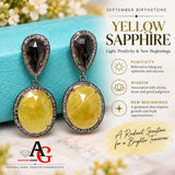 Rare Yellow Sapphire Pave Diamond Earrings, Yellow Sapphire and Smoky Fancy Sapphire Earrings, Genuine Gemstone Earrings