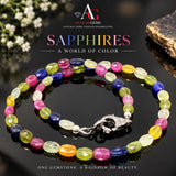 17.15” Genuine Multi Sapphire Necklace with Pave Diamond Clasp, Natural Multi Sapphire Necklace, AAA Grade, Gifts for Her