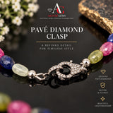 17.15” Genuine Multi Sapphire Necklace with Pave Diamond Clasp, Natural Multi Sapphire Necklace, AAA Grade, Gifts for Her