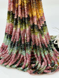 Natural multicolor tourmaline bead strands with faceted finish for jewelry making