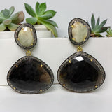 Fancy Sapphire Pave Diamond Earrings, White Sapphire and Smoky Sapphire Earrings , Antique Silver Gemstone Earrings, Gifts for Her