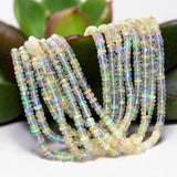 Natural Ethiopian Welo opal beads with multicolor play of color, faceted rondelle gemstone strands