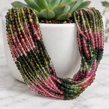 AAA natural Tourmaline 3mm round smooth bead strands in watermelon pink green shades for jewelry making
