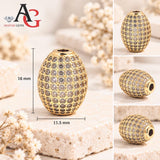 Gold Color oval micro pave CZ spacer bead 16x11.5mm showing cubic zirconia detail and large stringing hole