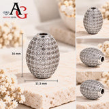 Platinum Color oval micro pave CZ spacer bead 16x11.5mm showing cubic zirconia detail and 2mm stringing hole