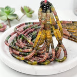 Natural Watermelon Tourmaline Heishi beads in pink green and golden tones for jewelry making
