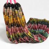 Natural Tourmaline faceted Heishi bead strands showing multicolor Watermelon Tourmaline tones for necklaces bracelets and jewelry making