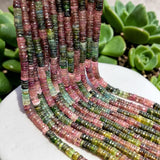 AAA natural Tourmaline Heishi beads with faceted tyre shape showing pink green golden and dark natural gemstone colors