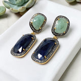 Genuine Emerald and Blue Sapphire Pave Diamond Earrings, Sapphire Earrings, Emerald Earrings, Gifts for Her