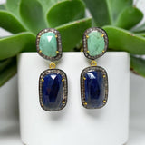 Genuine Emerald and Blue Sapphire Pave Diamond Earrings, Sapphire Earrings, Emerald Earrings, Gifts for Her