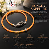 17.5” Genuine Orange Songea Sapphire Necklace with Pave Diamond Clasp, Natural Orange Sapphire Necklace, AAA Grade, Gifts for Her