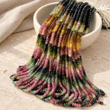 Faceted multi tourmaline gemstone beads in pink, green, yellow and dark natural tones