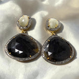 Fancy Sapphire Pave Diamond Earrings, White Sapphire and Smoky Sapphire Earrings , Antique Silver Gemstone Earrings, Gifts for Her